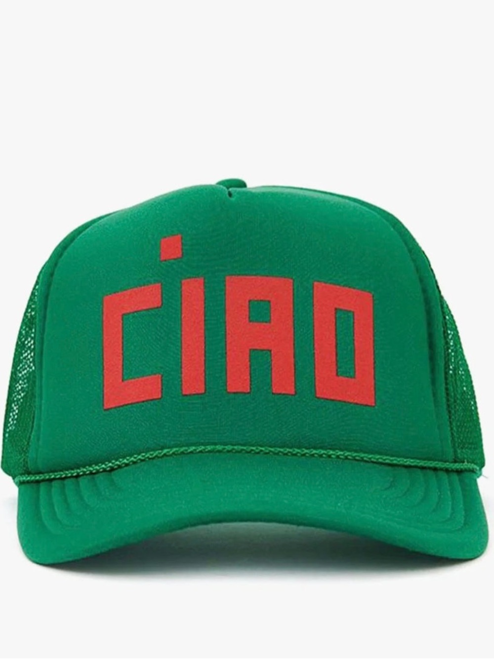 NWOT Clare V Green Trucker Hat with Red "CIAO" Graphic